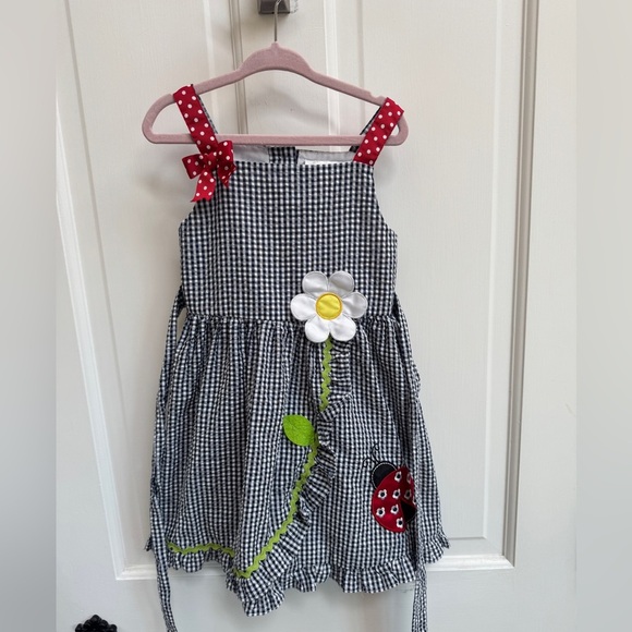 Rare Editions 4T Girls Black and White Gingham Ladybug Floral Sleeveless Dress - Picture 1 of 7